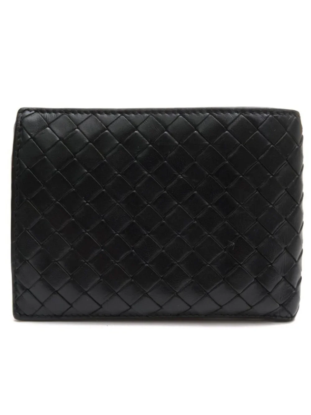 Bottega Veneta Wallet Leather Black Bifold with Coin Purse Mesh Intrecciato
